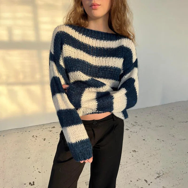 Knit Striped Off-shoulder Sweater