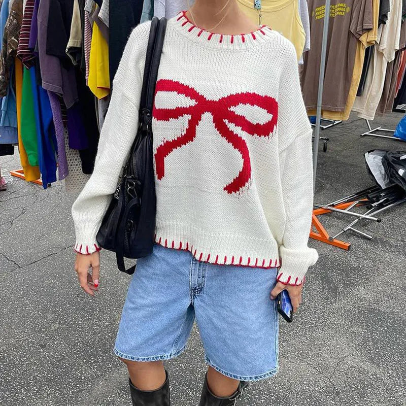 White Bowknot Sweater