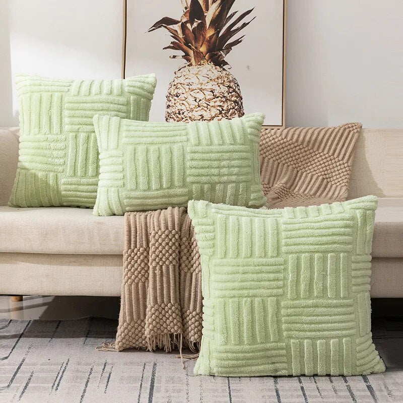 Plush Decorative Throw Pillow Covers Fuzzy Striped Soft Pillowcase Cushion Covers Cushion Case Shell for Sofa Couch Bedroom