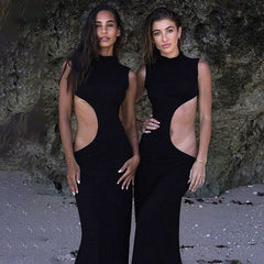 Black Mock Neck Tank Side Cut Out Maxi Dress
