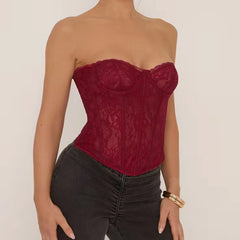 Lace Corset Strapless Cross Tie-up Bustier Top