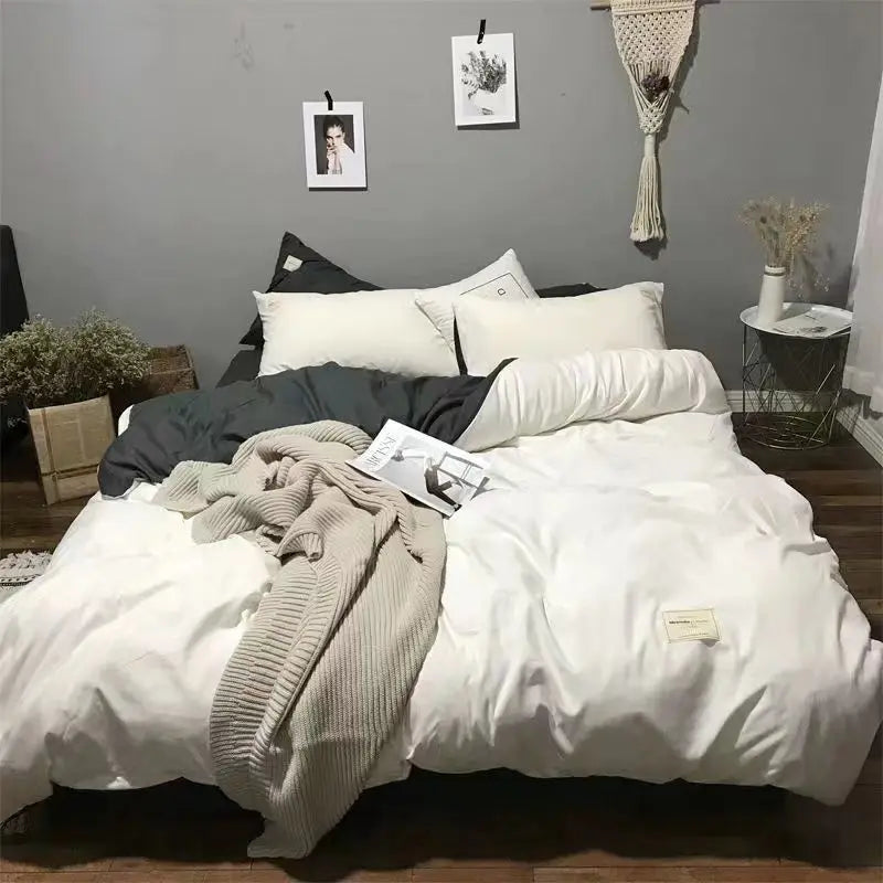 Solid Blue Duvet Cover Set Flat Sheet with Pillowcases New Twin Full Size Boys Girls Bed Linen Grey Green Bedding Kit