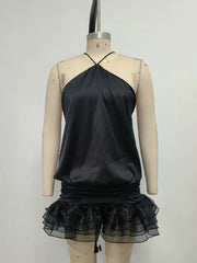 Black Halter Open Back Mini Dress