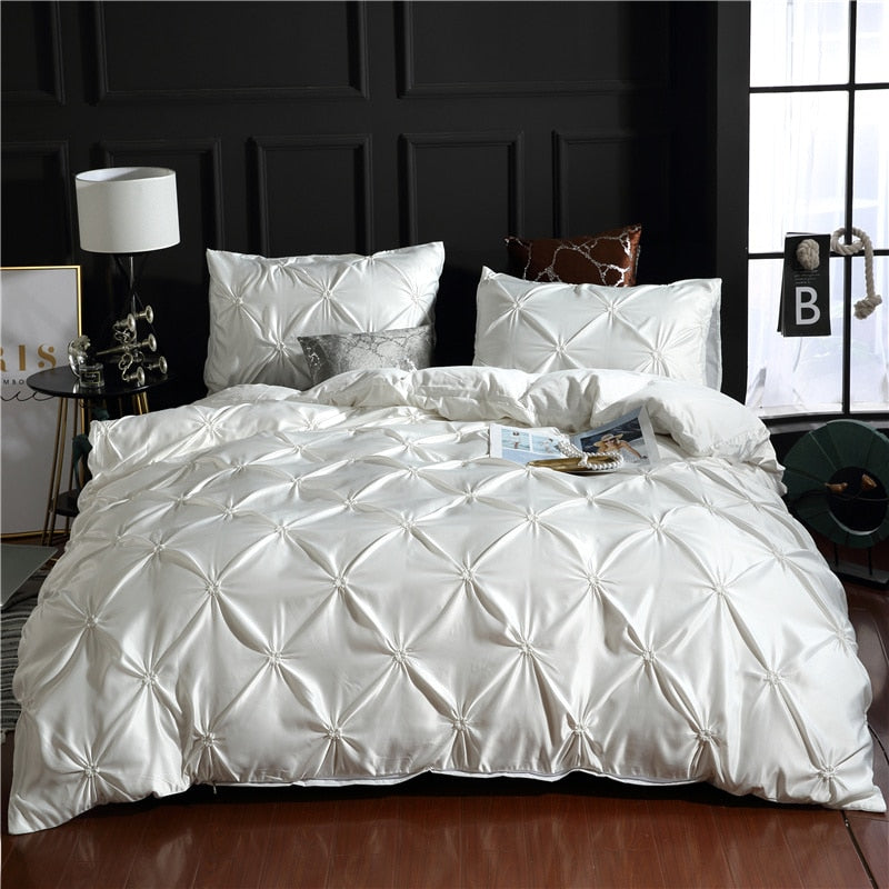 Rayon Pinch Pleated King Size Duvet Cover Set Luxury Full Twin Bedding Set Queen Pleat Single Double Bedding Sets Satin Bed Sets