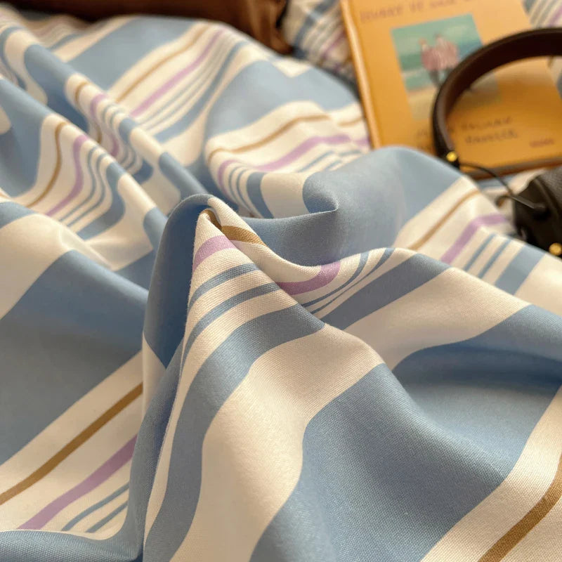 Korean Bed Linen Bedding Sets Stripes Duvet Cover Set Quilt Cover Bed Sheet Quilt Sets Queen Size INS Blogger Comforter Sets