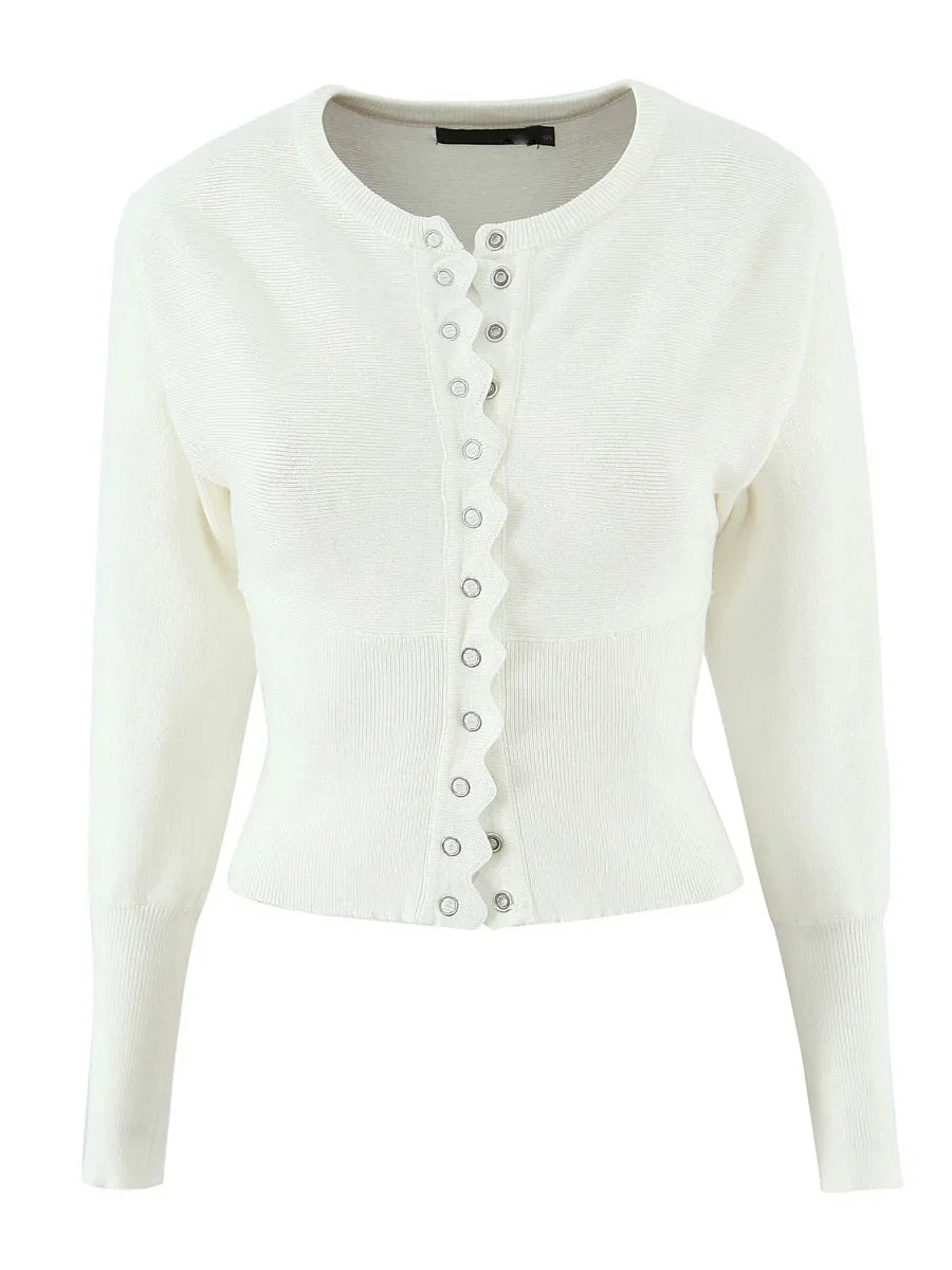 Two Piece O Neck Lantern Sleeve Cardigan And Shorts Set