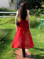 Red Ruffle Midi Dress
