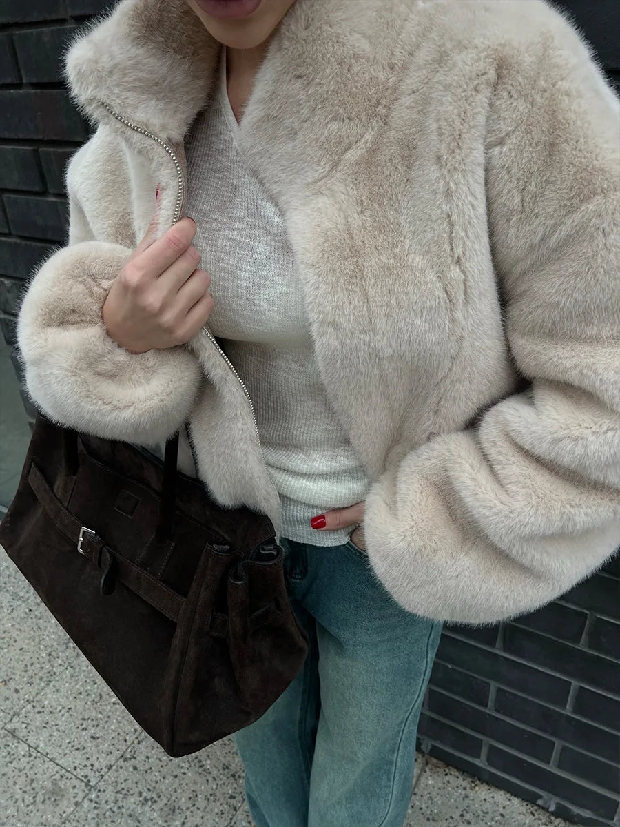 Teddy Faux Fur Zipper Crop Jacket