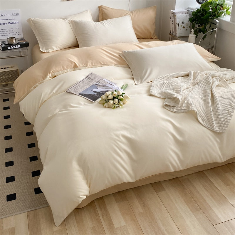 Girls Bedding Sets Kawaii Seersucker Bed Sheet Pillowcase Solid Color Duvet Cover Cute Home Decoration