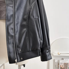 Faux Leather Zipper Over-shirt Jacket