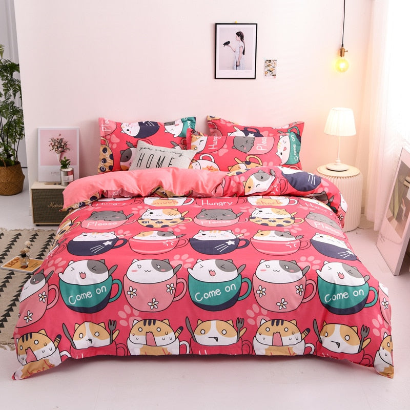 Strawberry Bedding Set Double Sheet Soft 3/4pcs Bed Sheet Set Duvet Cover Queen King Size Comforter Sets For Home For Child