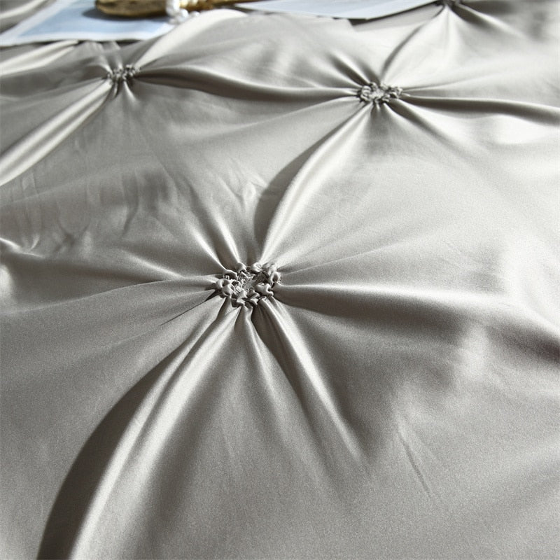 Rayon Pinch Pleated King Size Duvet Cover Set Luxury Full Twin Bedding Set Queen Pleat Single Double Bedding Sets Satin Bed Sets
