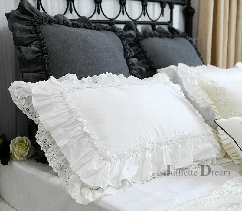1 piece Princess Pure White Double Layer Lace Flounced Cotton Wedding Pure Cotton Bedding Pillowcase pillow cover fall decor