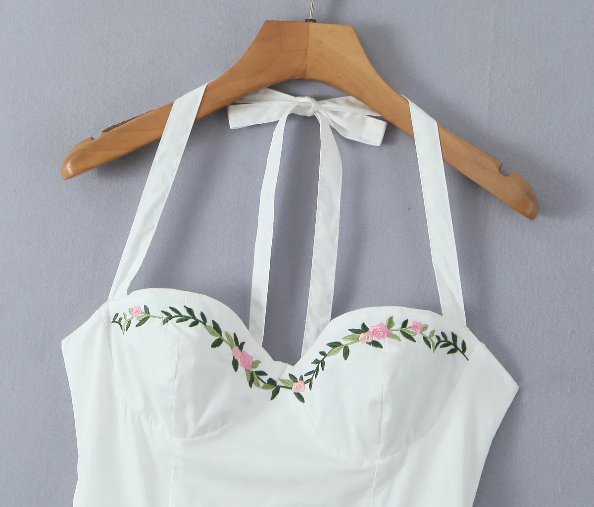 White Embroidery Corset Halter Mini Dress