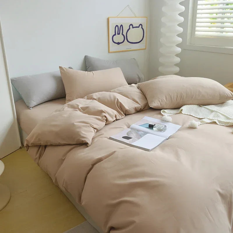 Solid Color Brushed Fabric Bed Sets 4 Pieces Duvet Cover Pillowcase Bedding Set Bed Sheet Quilt Cover Single Queen King Size