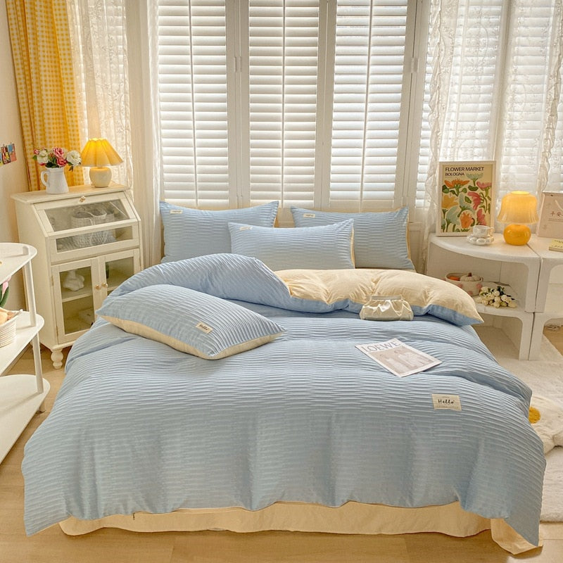 New Bubble Yarn Fabric AB Double-sided Bedding Set Soft Double Duvet Cover Set with Sheets Comfortable Breathable Bedding Sets