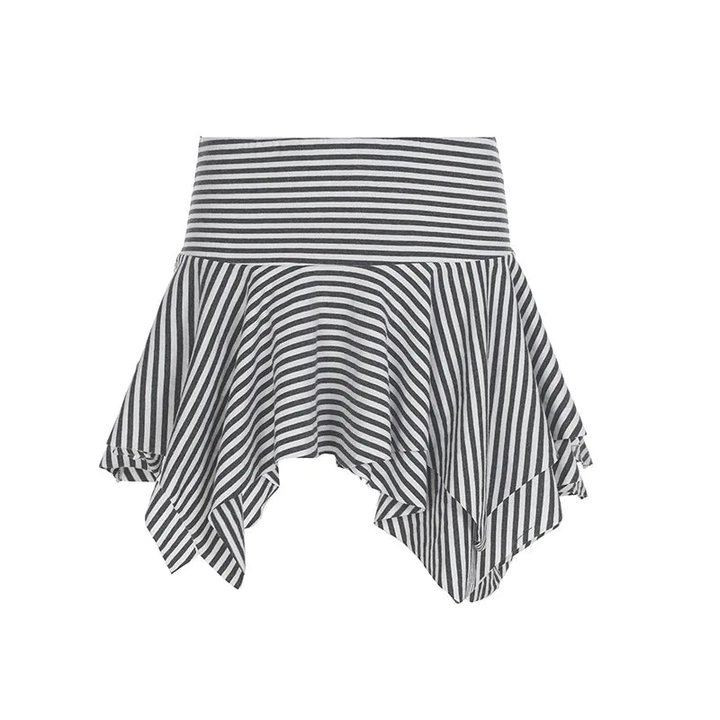 Grey Striped Asymmetric Mini Skirt