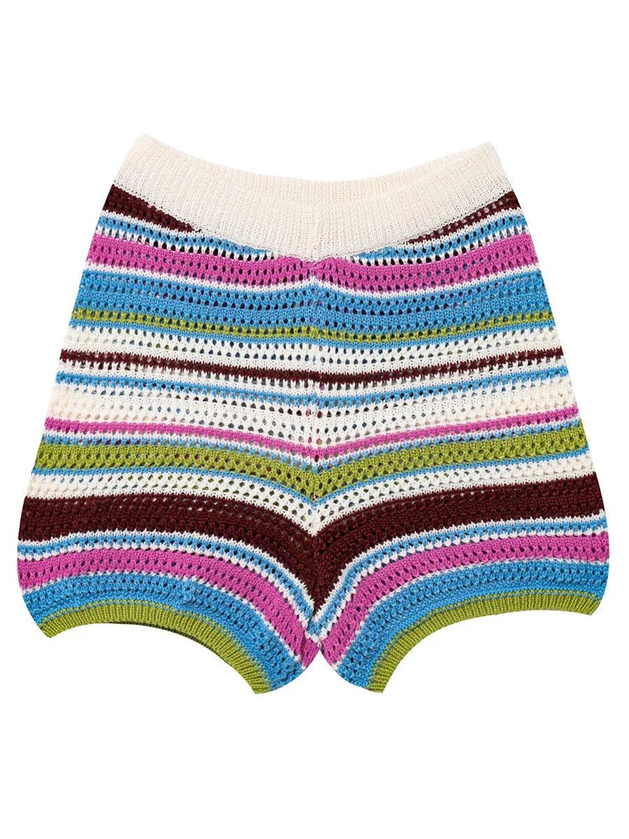 Stripe Colourful Collar Buttoned Shirt And Shorts Set