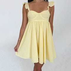 Floral/Solid Frill Strap Flowy Mini Dress