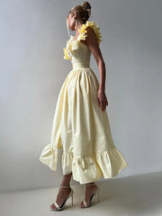 Striped Flounce Halter A-Line Dress