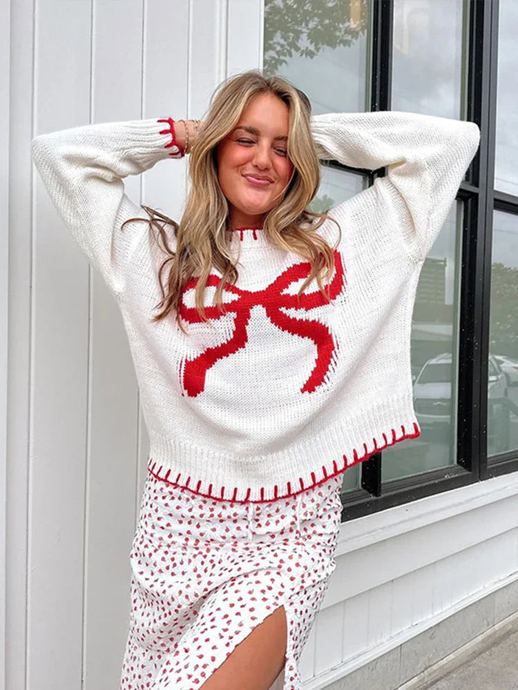 White Bowknot Sweater
