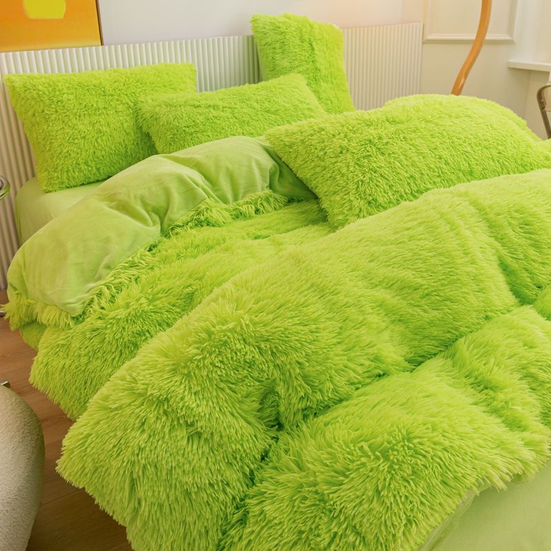Winter Warm Blue Bedding Set Soft Plush Kawaii Mink Velvet Queen Duvet Cover Set Sheets Pillowcase Single Double Bedding Sets