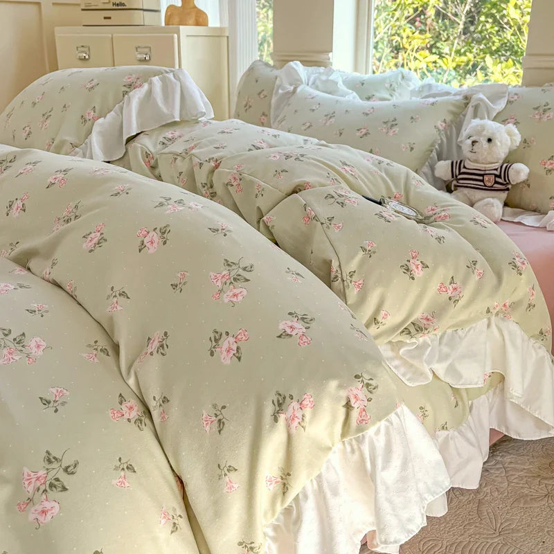 INS Princess 2025 New Style Bedding Sets Sweat Bow Quilt Cover Romantic Bedclothes Decor Woman Bedroom Duvet Cover Set 4pcs