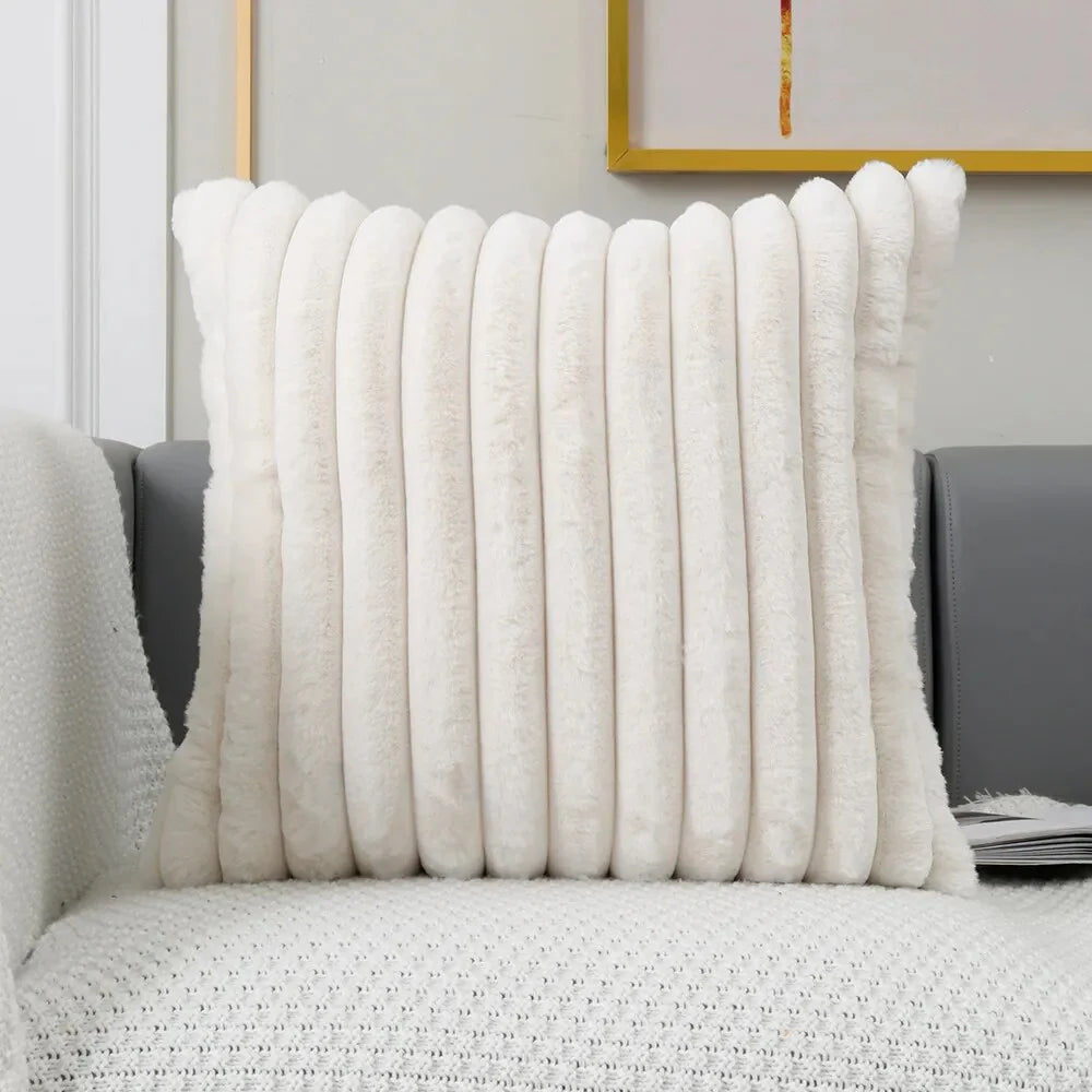 Faux Fur Cushion Cover Flocking Stripe Cushion Cover Pink Grey Orange Ivory Soft Home Decorative Pillow Cover 45x45cm/30x50cm