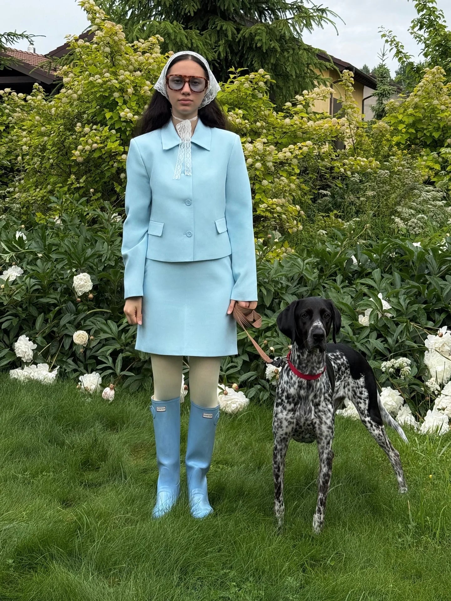 Blue Solid Suit Jacket And Skirt Set