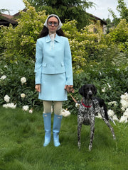 Blue Solid Suit Jacket And Skirt Set