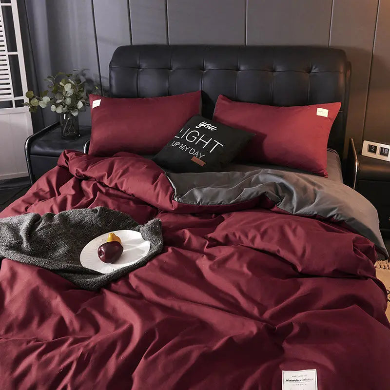 Solid Blue Duvet Cover Set Flat Sheet with Pillowcases New Twin Full Size Boys Girls Bed Linen Grey Green Bedding Kit
