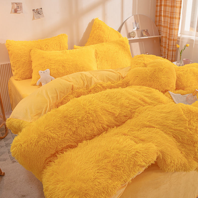 Winter Warm Blue Bedding Set Soft Plush Kawaii Mink Velvet Queen Duvet Cover Set Sheets Pillowcase Single Double Bedding Sets