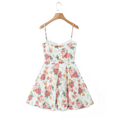 White Floral Print Tulle Mini Dress
