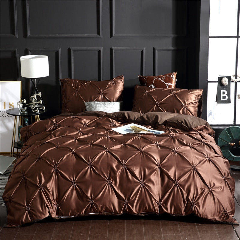 Rayon Pinch Pleated King Size Duvet Cover Set Luxury Full Twin Bedding Set Queen Pleat Single Double Bedding Sets Satin Bed Sets