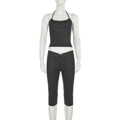 Black Polka Dot Cami Top And Capri Pants Set
