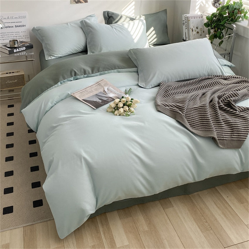 Girls Bedding Sets Kawaii Seersucker Bed Sheet Pillowcase Solid Color Duvet Cover Cute Home Decoration