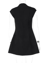 Black Deep Neck Short Sleeve Mini Dress