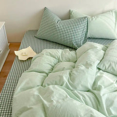 Grey Plaid Bedding Set Ins Style Nordic Duvet Cover Flat Sheet Pillowcases No Filler Full Queen Size Girls Boys Home BedSpread
