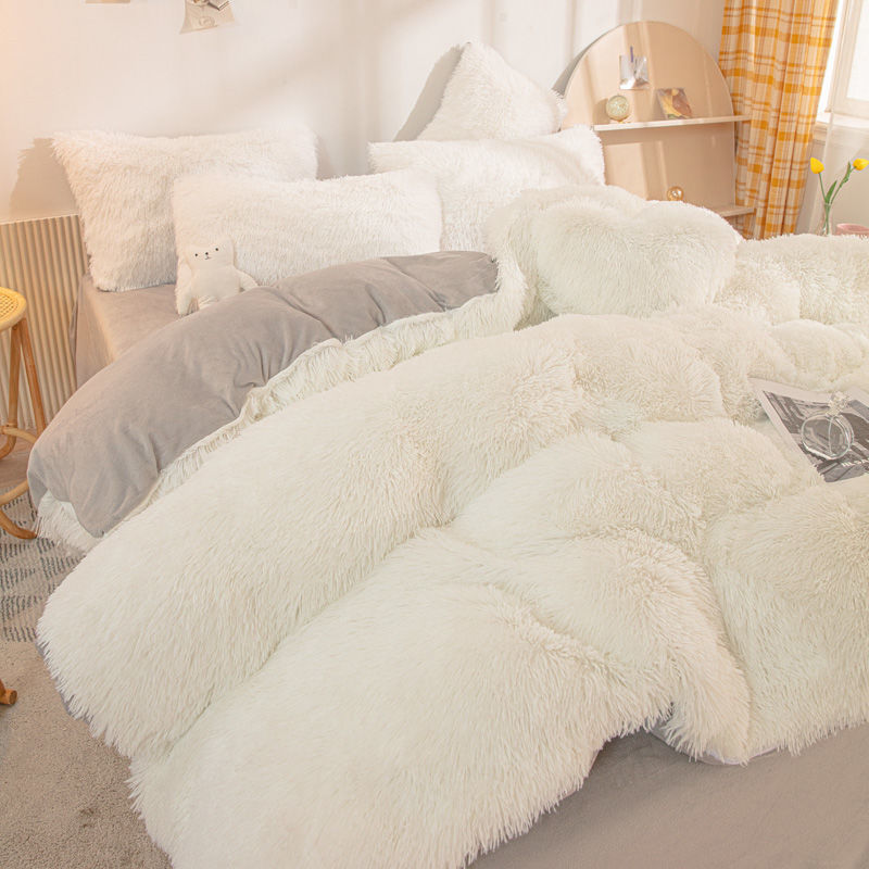 Winter Warm Blue Bedding Set Soft Plush Kawaii Mink Velvet Queen Duvet Cover Set Sheets Pillowcase Single Double Bedding Sets