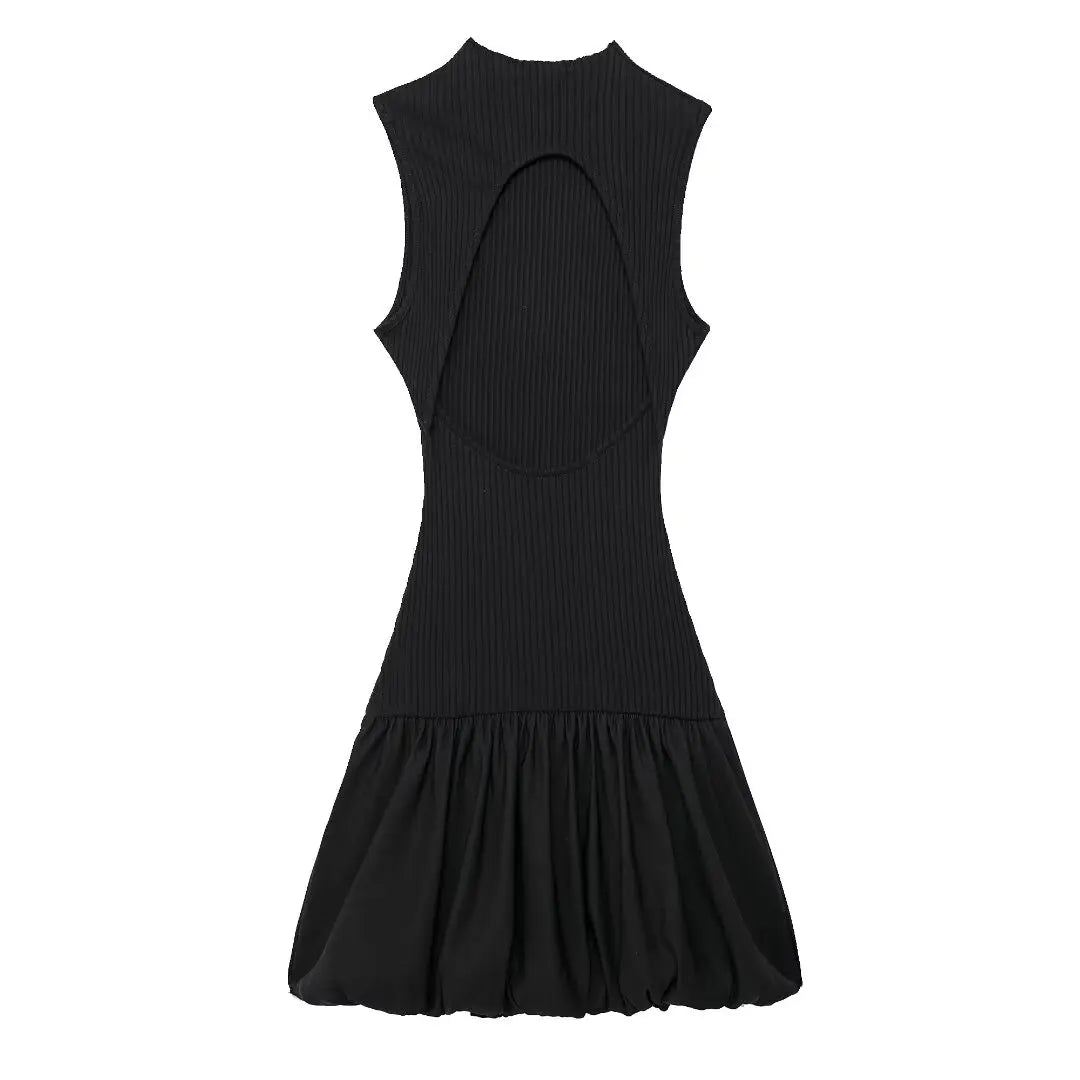 Knitted Hollow Out Back Mini Balloon Dress