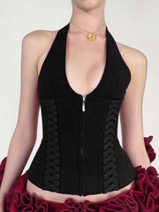 Halter Braid Zipper Corset Top