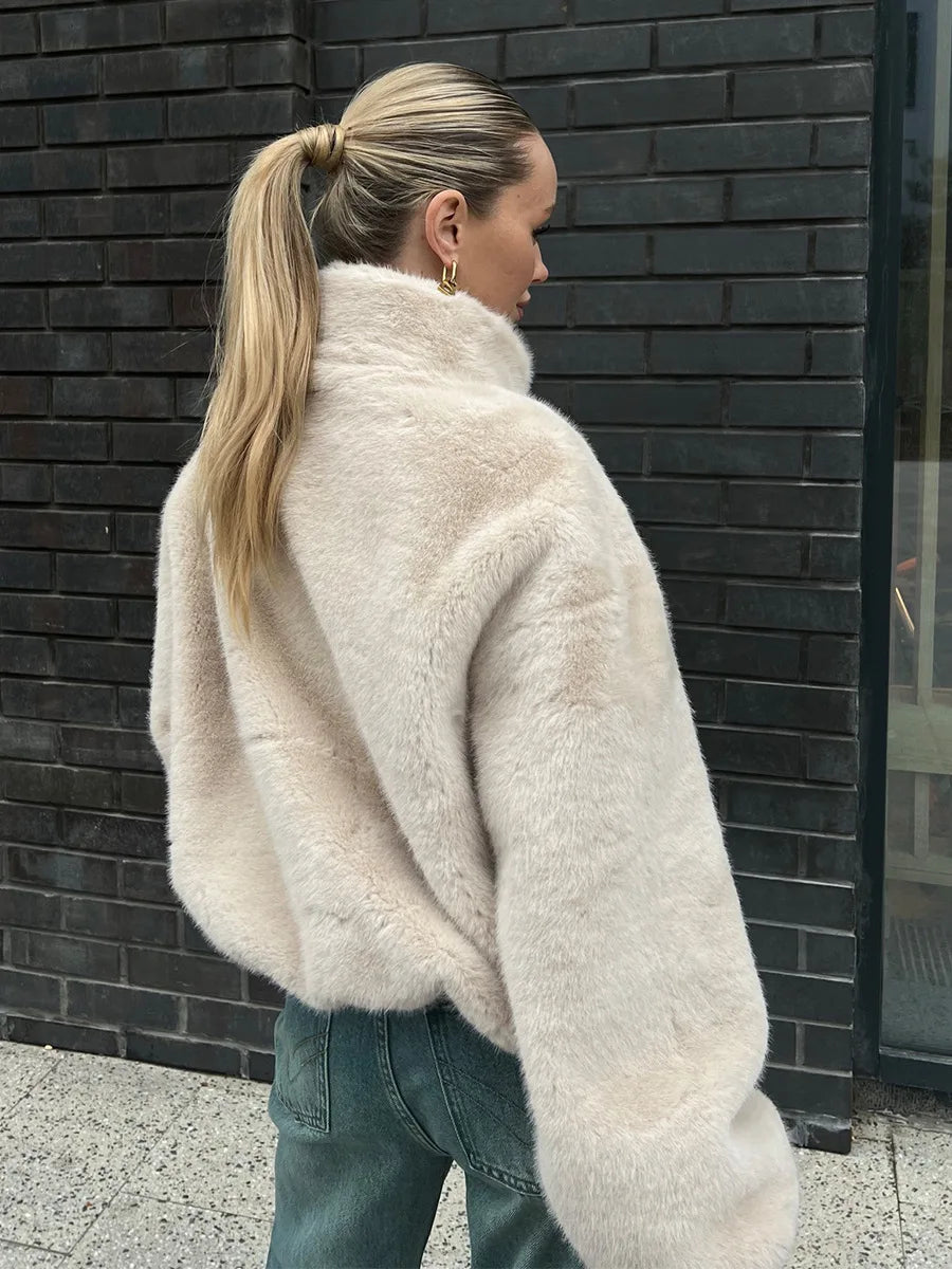 Teddy Faux Fur Zipper Crop Jacket