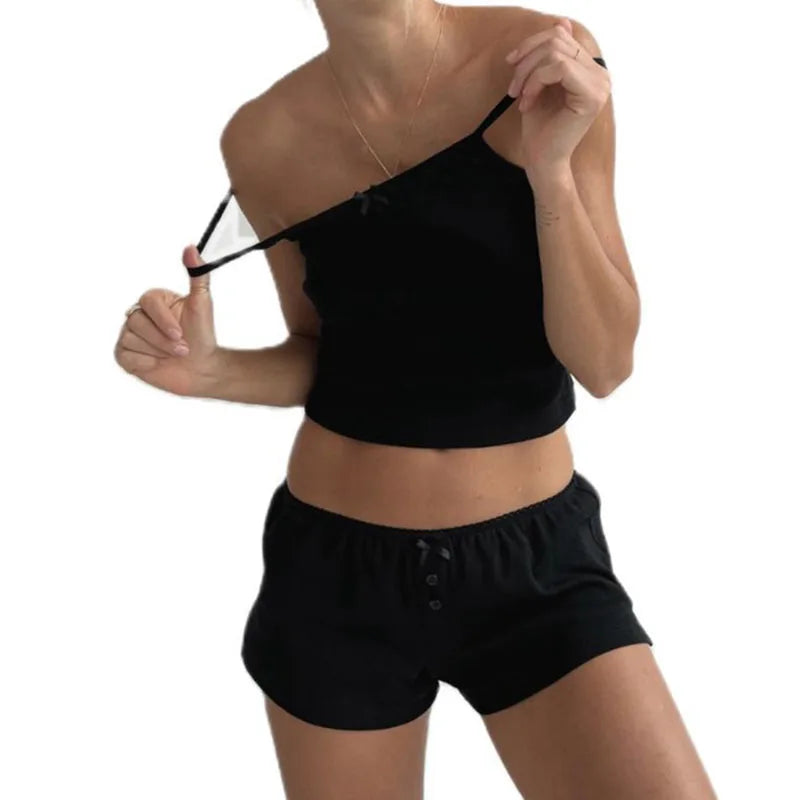 Ribbed Two Piece Pajama Short Set - Cozy Lounge Style