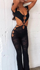 Sexy suspenders with slim lace jumpsuit