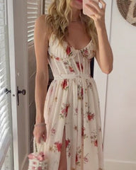 sleeveless printed waist dress