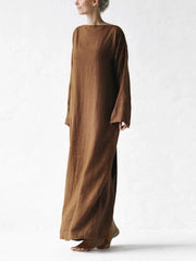 Casual Solid Cotton Linen Dress