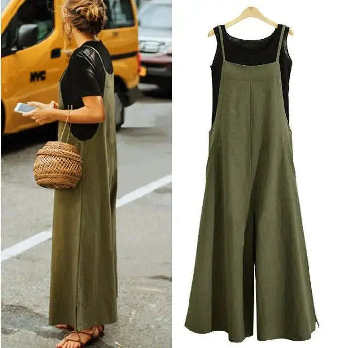Cotton Linen Casual Loose Jumpsuit