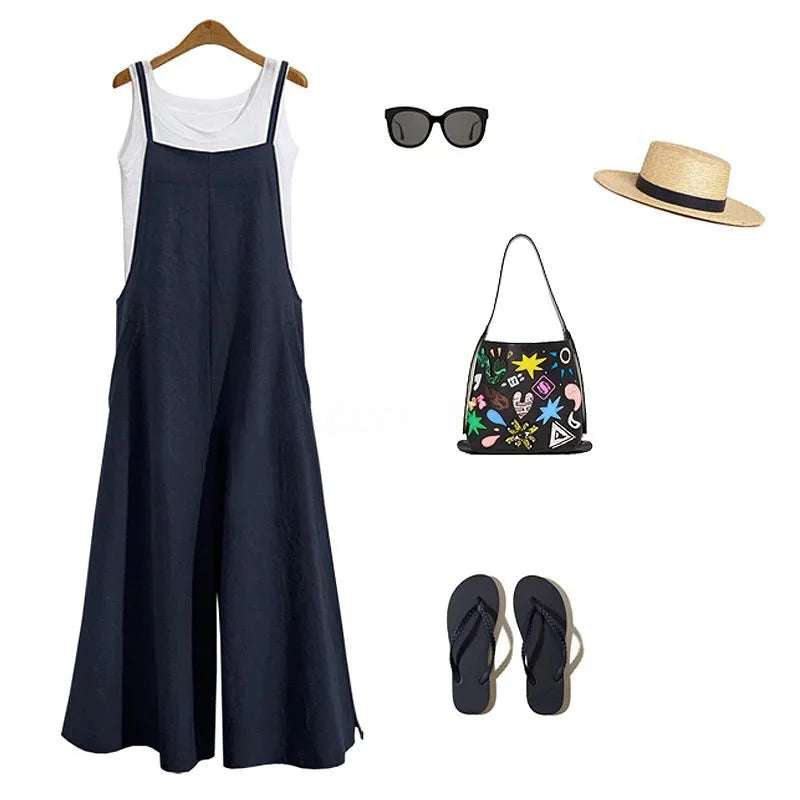Cotton Linen Casual Loose Jumpsuit
