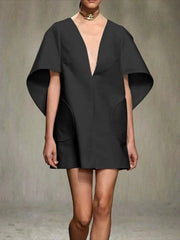 Deep V-Neck Half Sleeve Loose Mini Dress