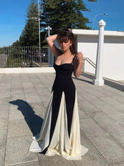 Elegant Black White Contrasting Fashion Dress